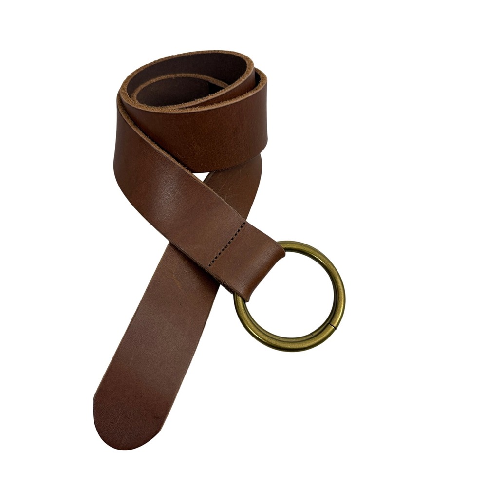 Lands' End Belt Womens XS Brown Leather Double O-Ring Buckle Casual Classic
